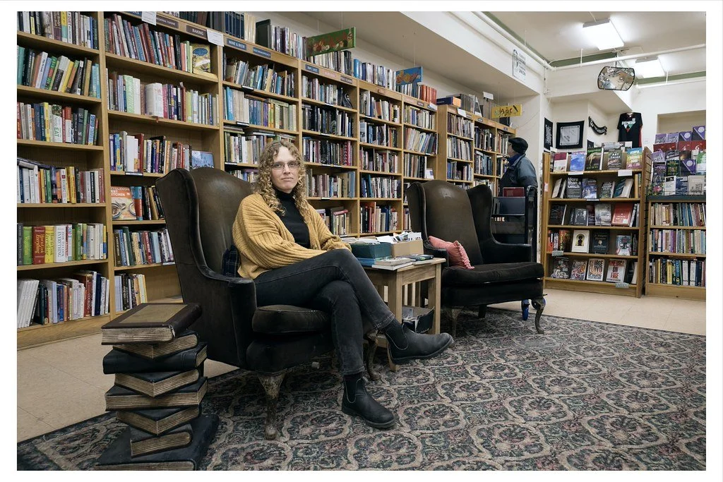 Jessie Smith, an employee at Autumn Leaves Used Books in downtown Ithaca, N.Y., starts her first week at the local store.