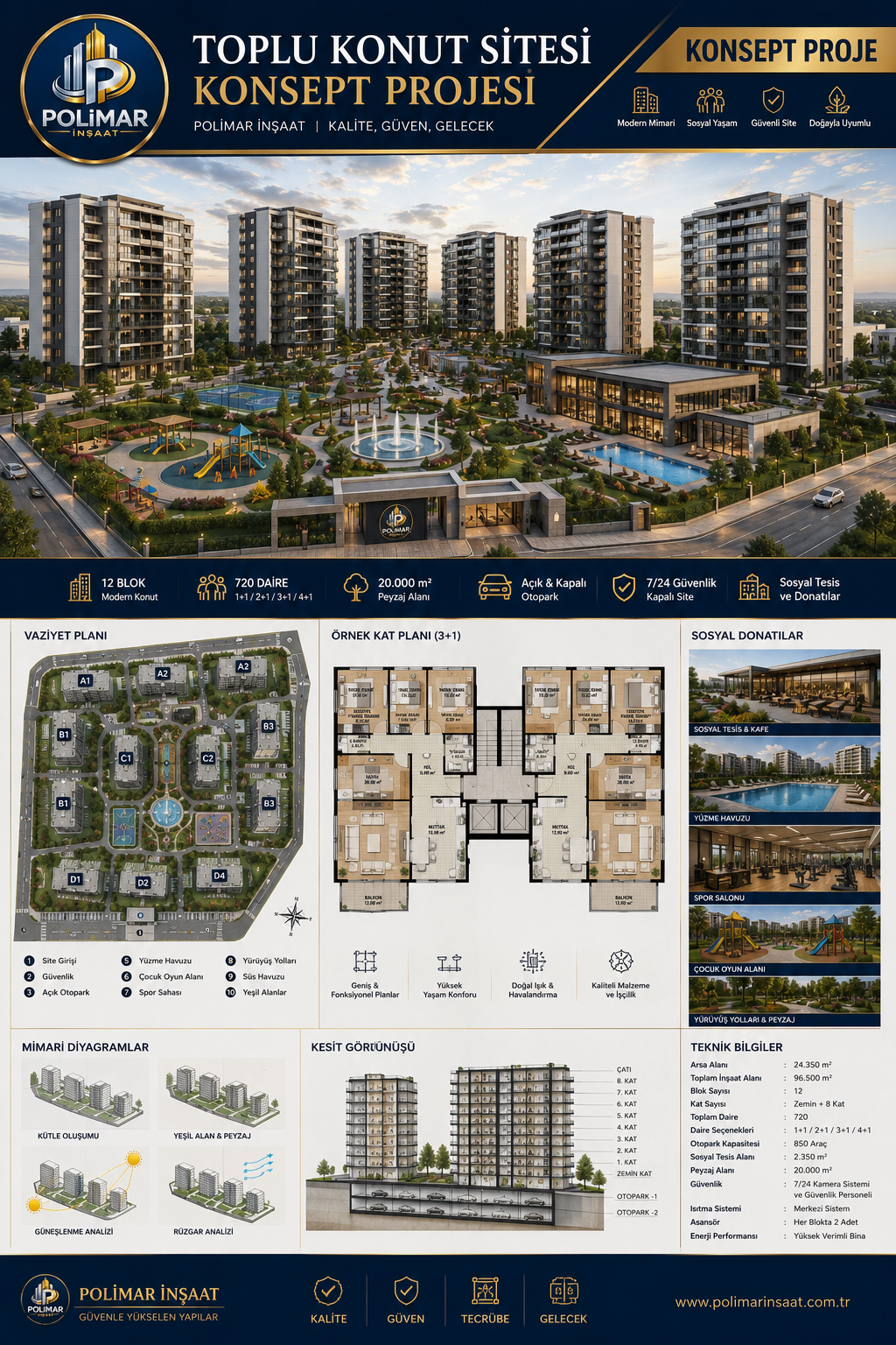 Toplu Konut Sitesi Konsept Projesi

POLİMAR İNŞAAT tarafından hazırlanan bu çalışma, modern yaşam standartlarını estetik mimari ve fonksiyonel çözümlerle buluşturan örnek bir konsept toplu konut projesidir. Günümüz şehir yaşamının ihtiyaçları dikkate
