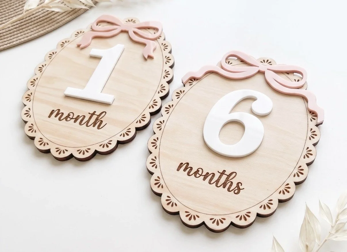 Pink Bow Milestone Signs 1-12 Months
