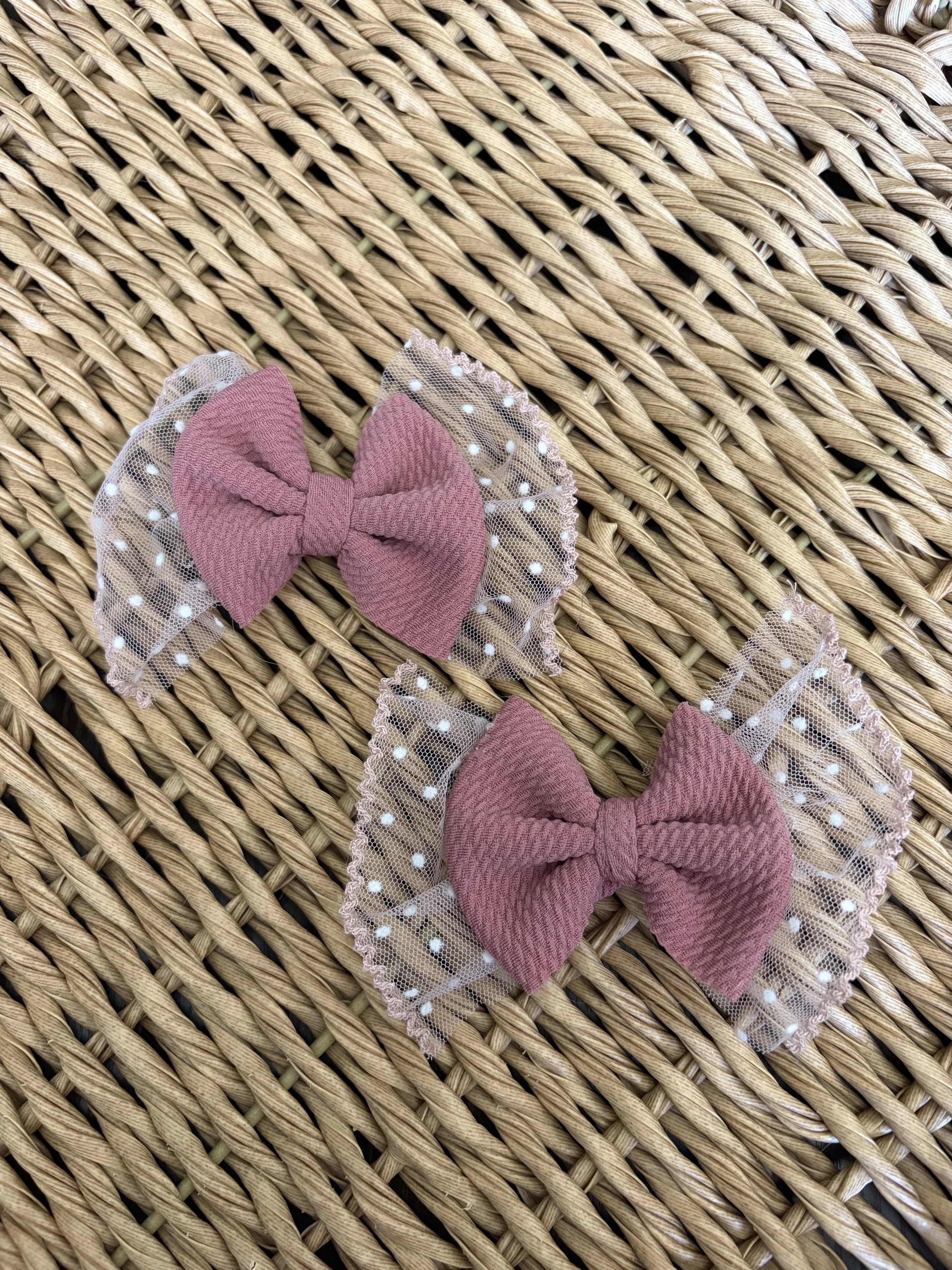 Rosy Mauve Piggies  with Pink Lace Trim