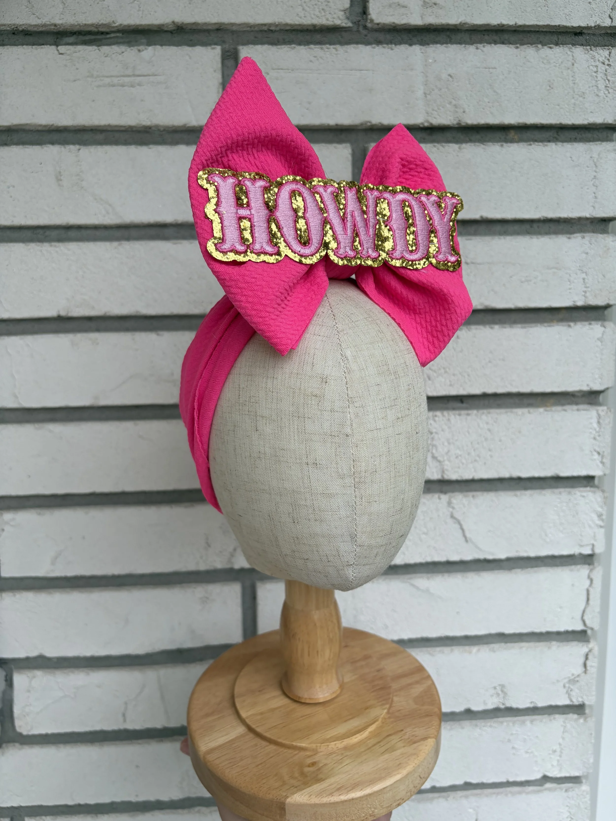 Oversized 6 inch Neon Pink Head Wrap with Howdy Patch
