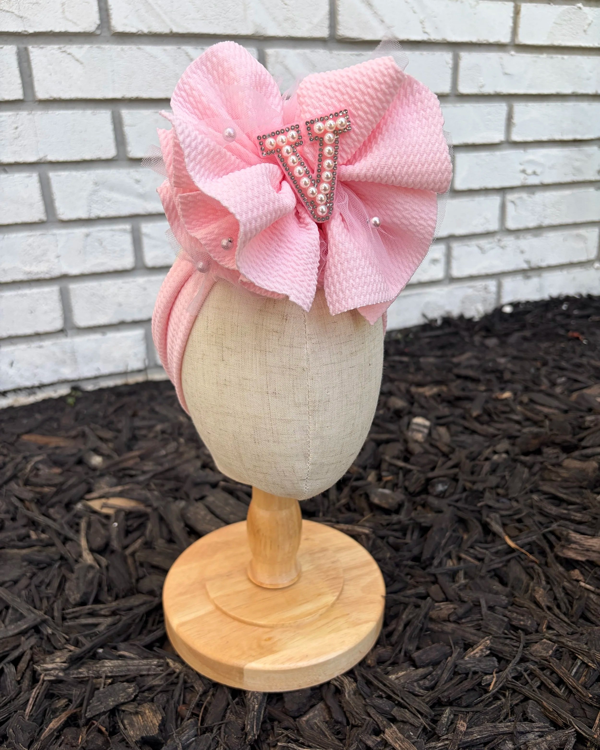 Shredded Pink and Mesh with Custom Letter