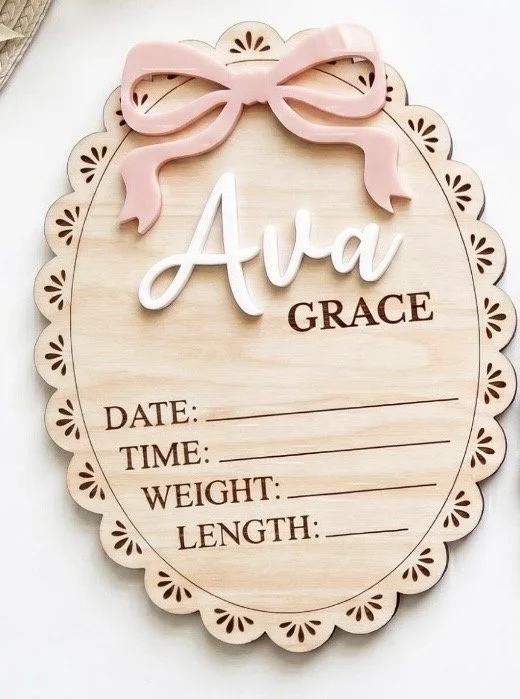 Pink Bow Birth Announcement Sign