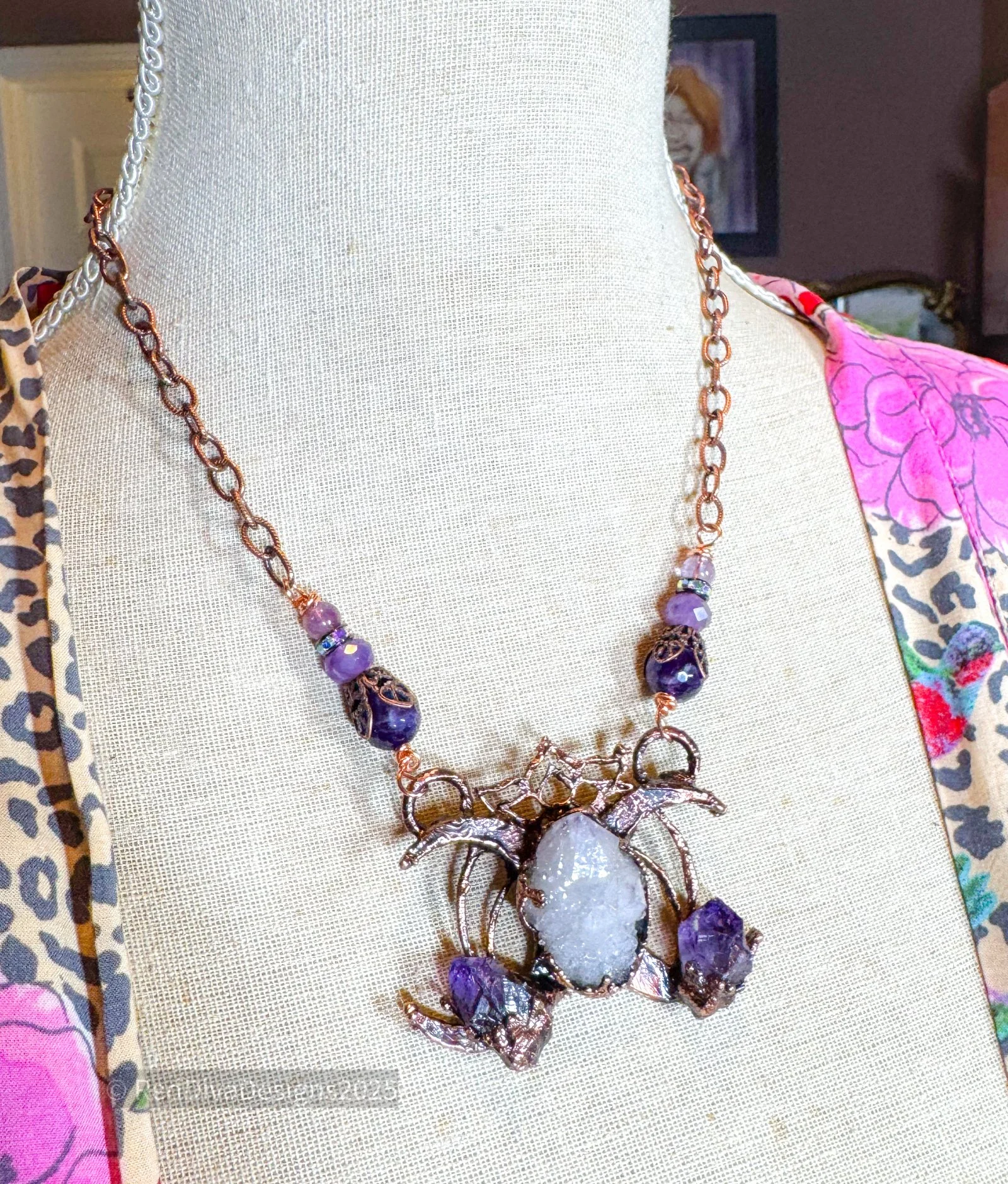 Double Crescent with Spirit Quartz Necklace