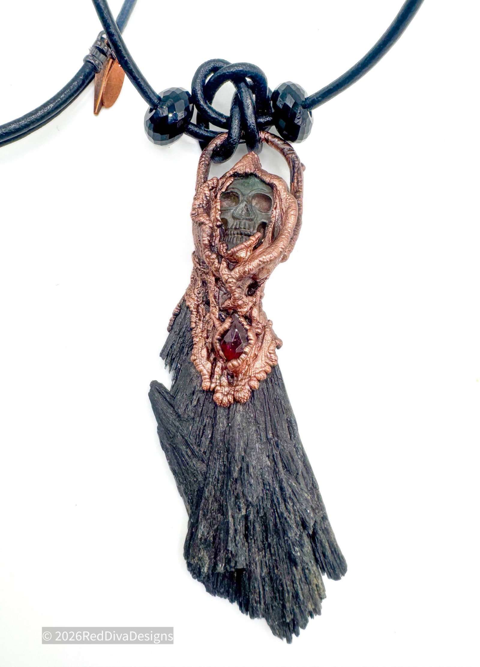 Black Kyanite Skully Necklace