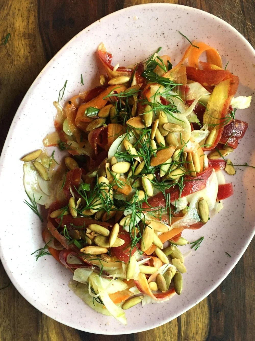 Rainbow salad with cumin vinaigrette. 