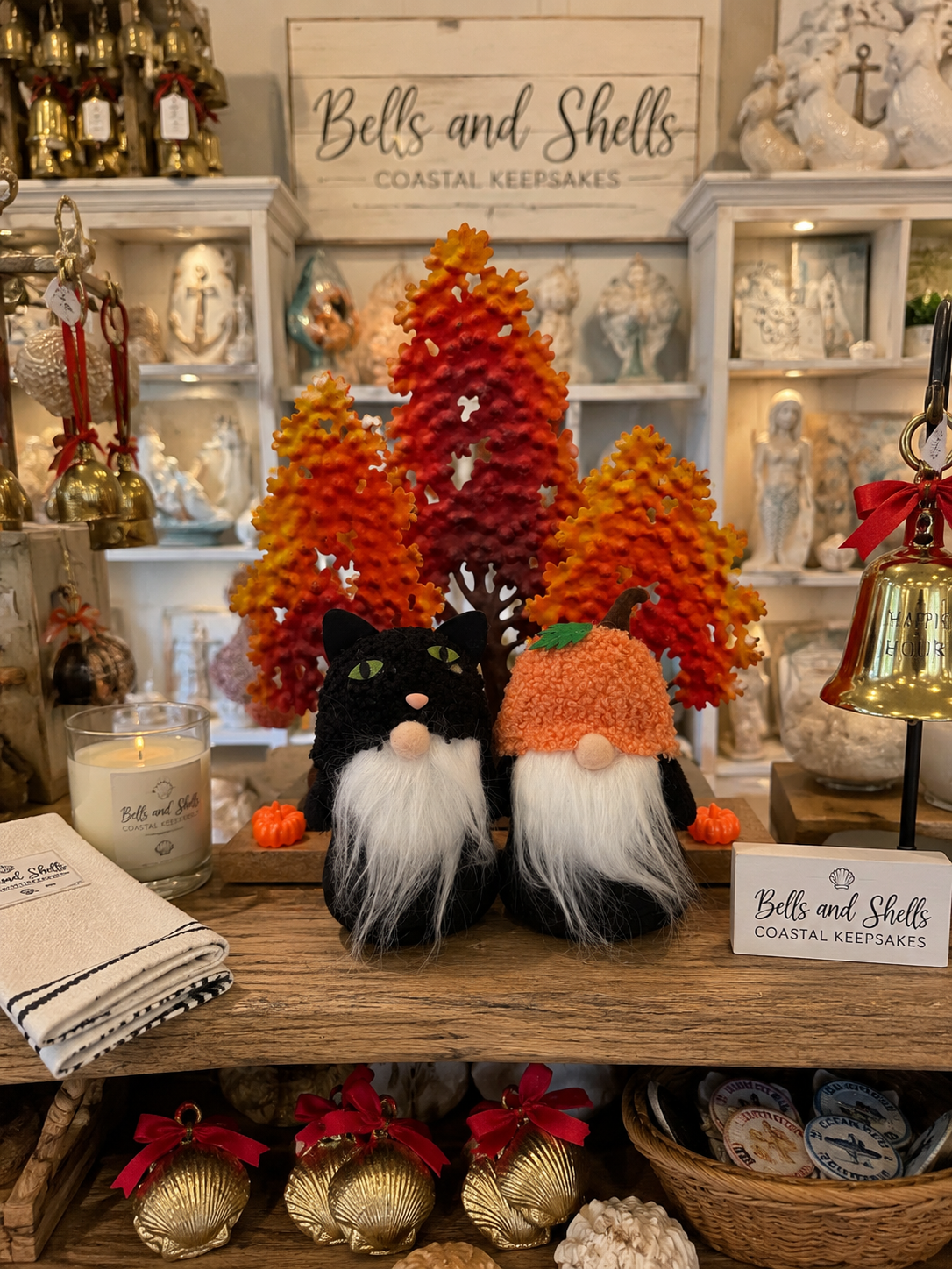 Pumpkin Gnome and Black Cat Decor Duo