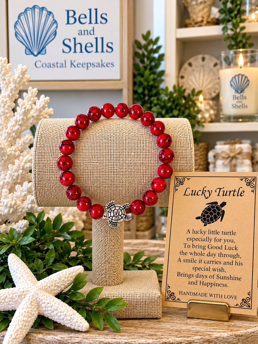 Lucky Turtle Red Beaded Bracelet