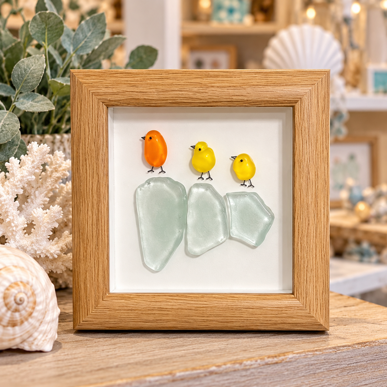 Sea Glass Birds Framed Art