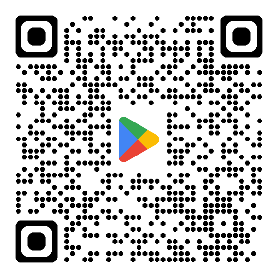 A QR code with the Google Play Store logo in the center.
