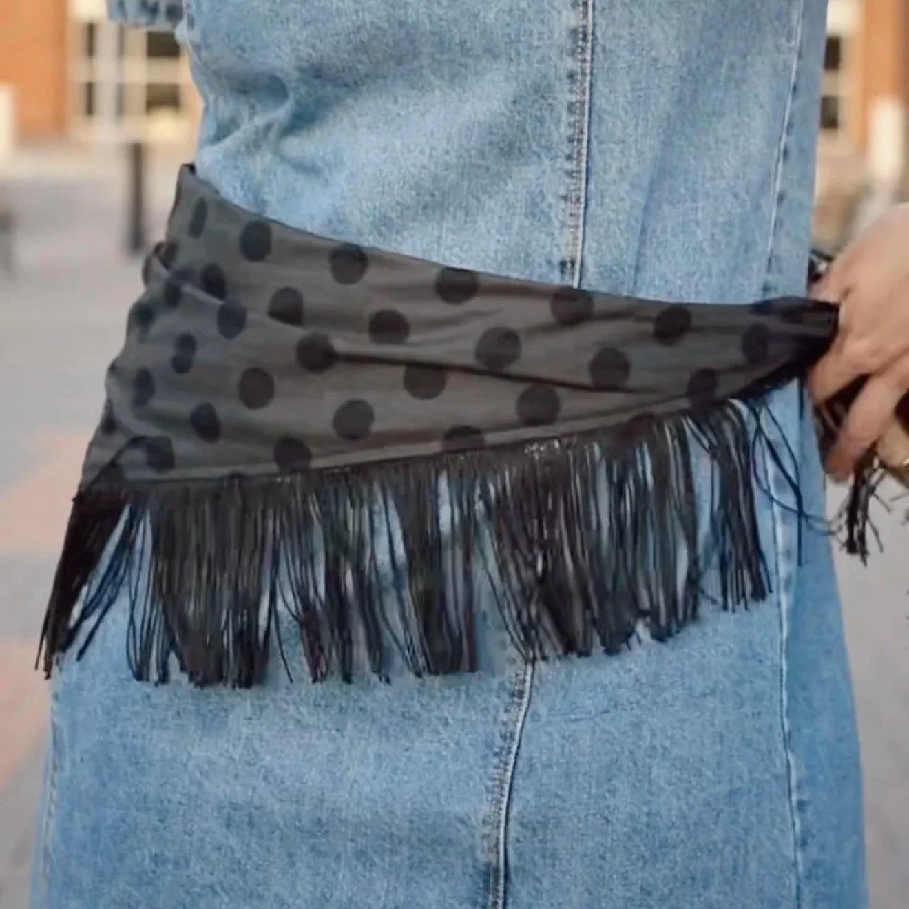 Black Reversible Fringe Bandana