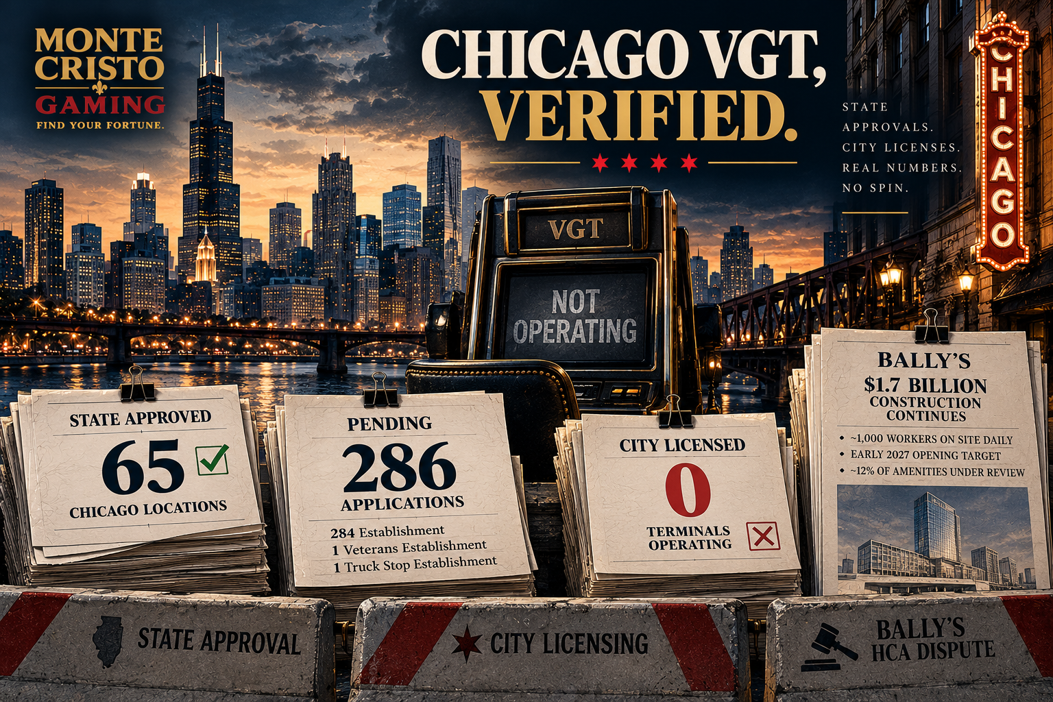 Chicago VGT, Verified: State Approvals Hold at 65, City Licenses Still Zero
