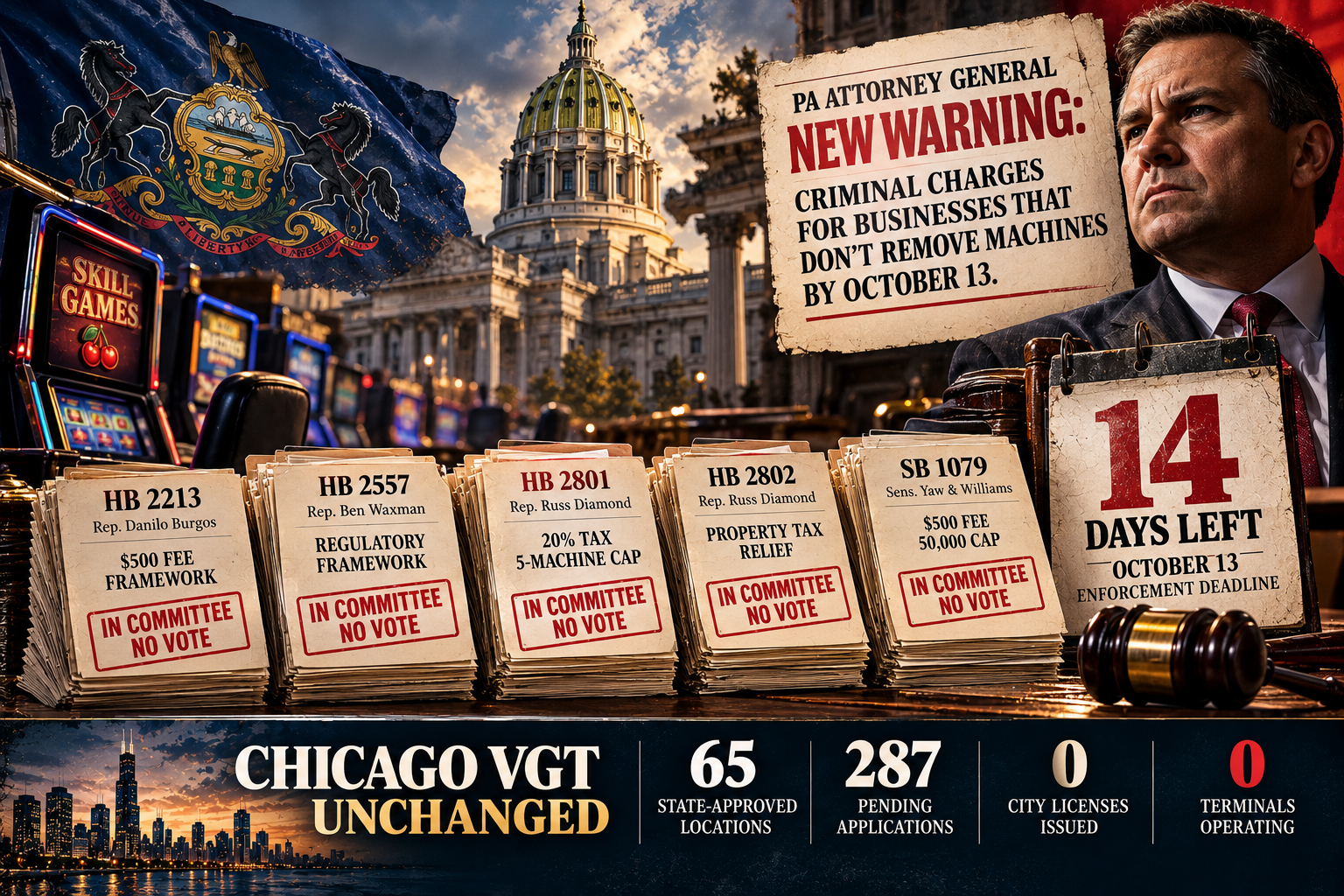 Pennsylvania Skill-Games Update: Five Bills, Zero Votes, New AG Warning