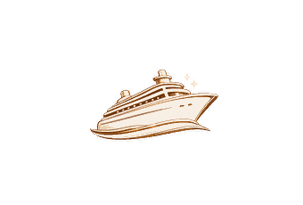 A stylized illustration of a cruise ship against a black background.
