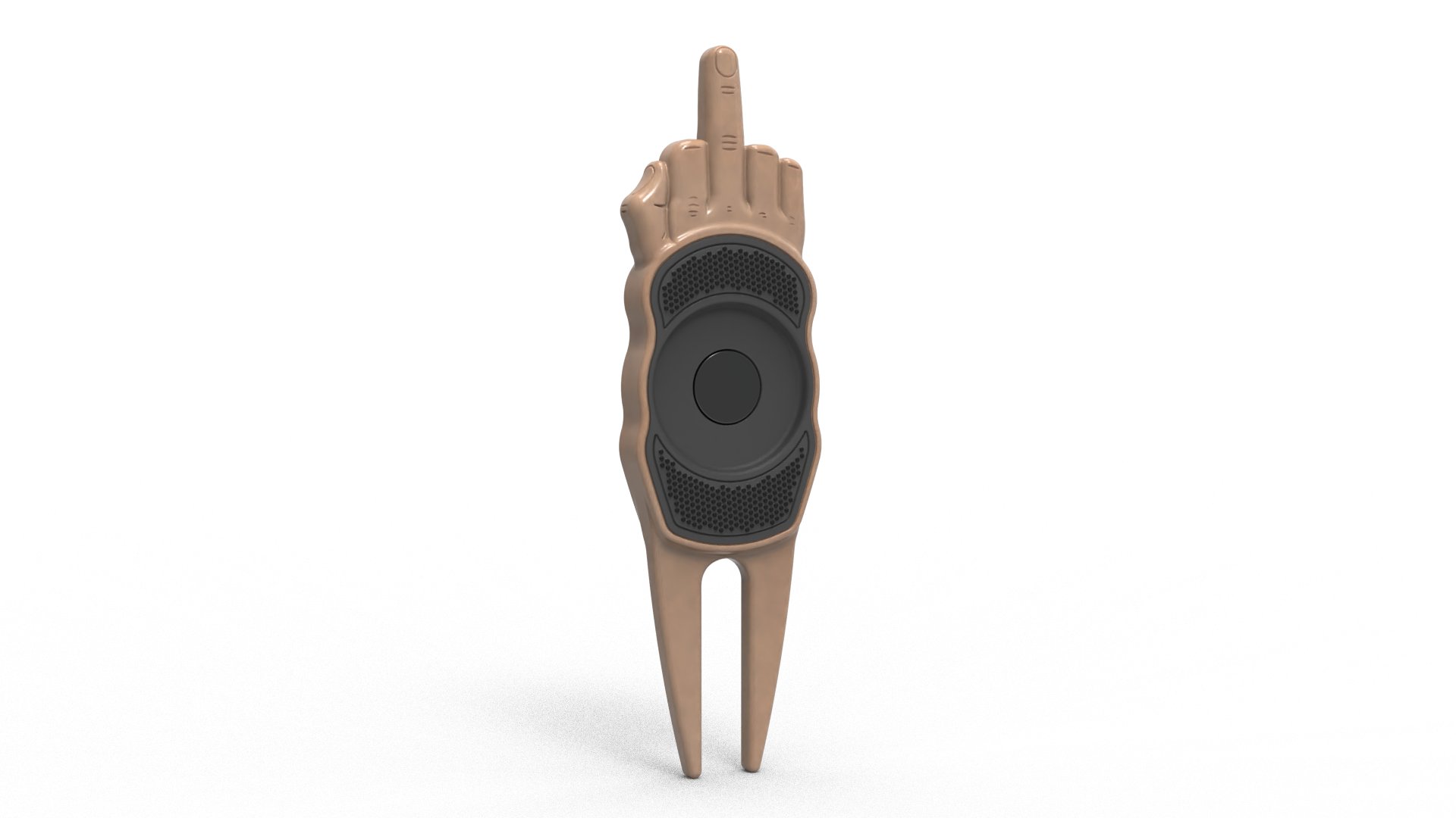 A tool that combines a speaker and a robotic hand making an obscene gesture with its middle finger extended.