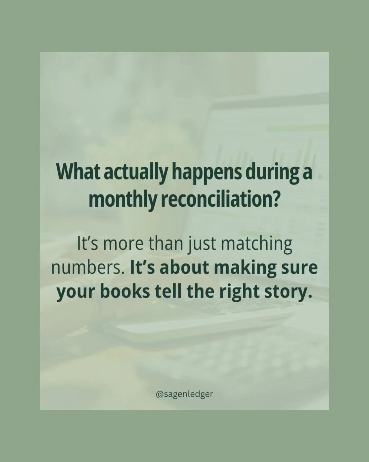 Monthly reconciliation probably isn&rsquo;t something you think much about as a business owner. But it&rsquo;s an important part of keeping your books in good shape. ☀️

Each month, I check your books against your statements, look for missing or dupl