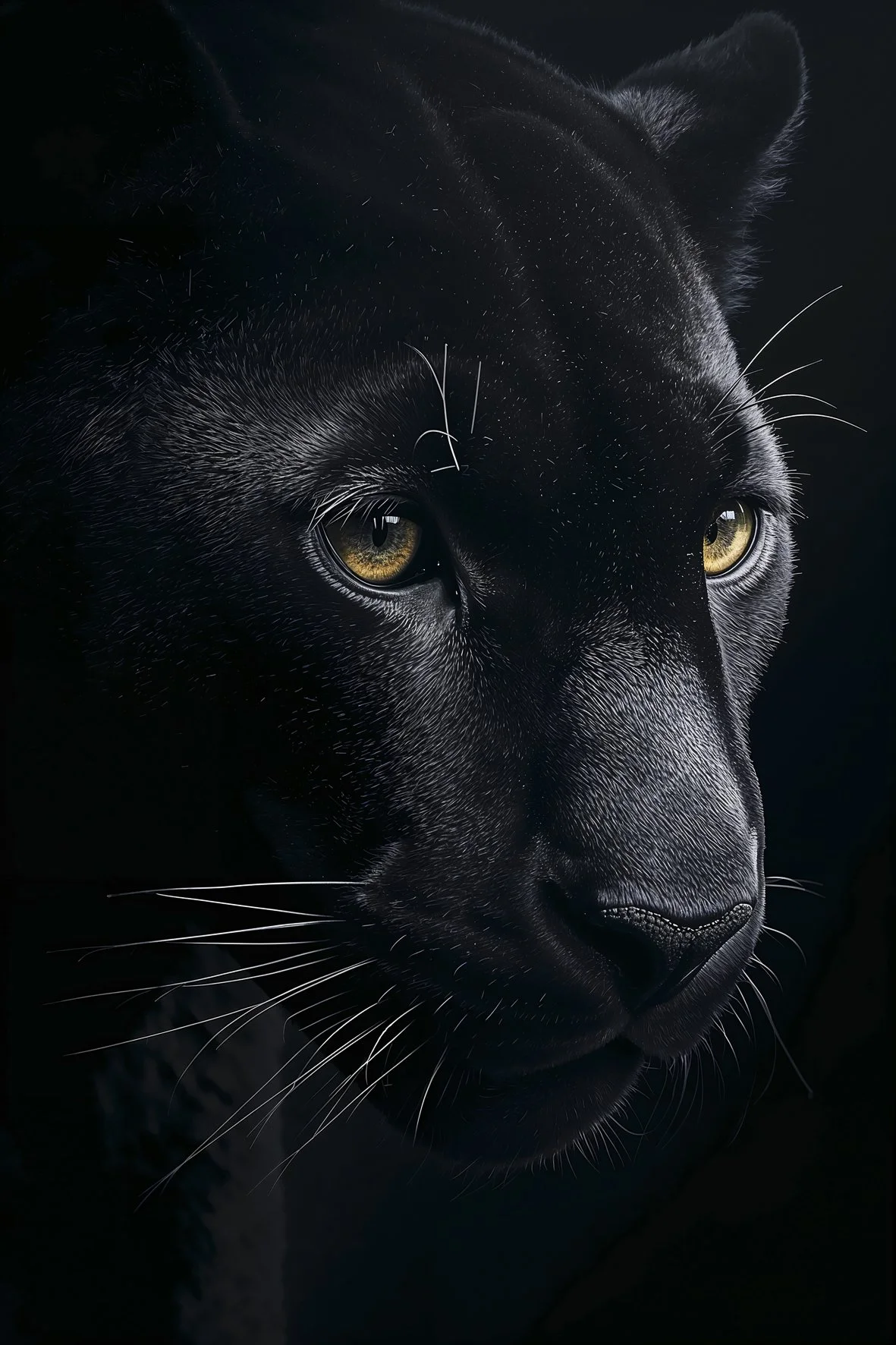 Black and white AI-generated black panther portrait with yellow eyes, Wild Souls digital art print