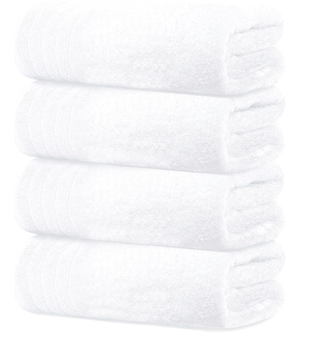 These bath towels are the perfect size. Soft and absorbent; great for any bathroom.