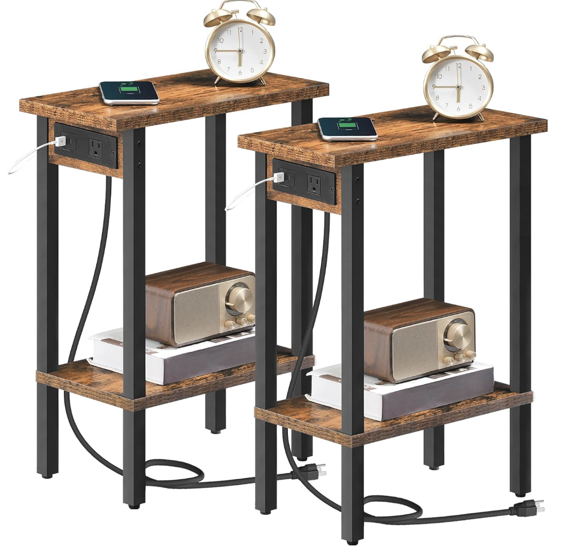 These side tables have charging ports. Great for small spaces!