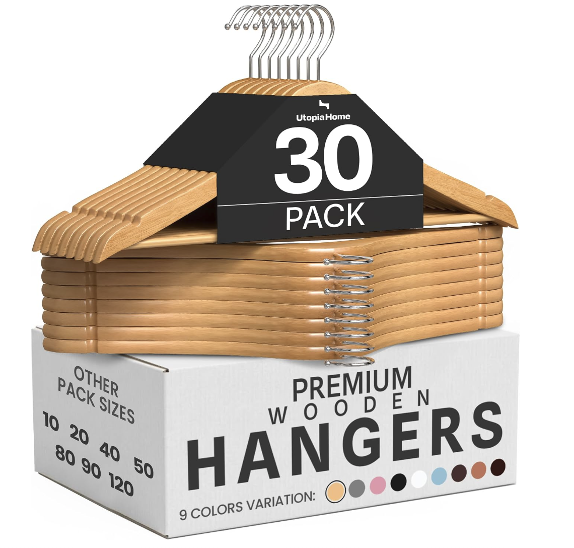 These wooden hangers are great for keeping your wardrobe organized! They're slim and durable.