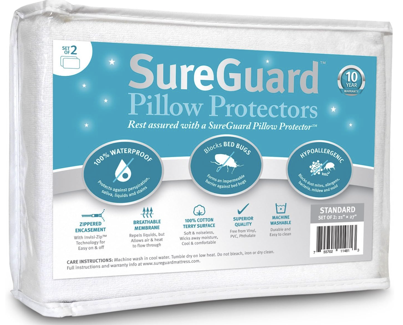 Upgrade your bed with these pillow protectors! They are waterproof and hypoallergenic. Perfect for a good night's sleep.