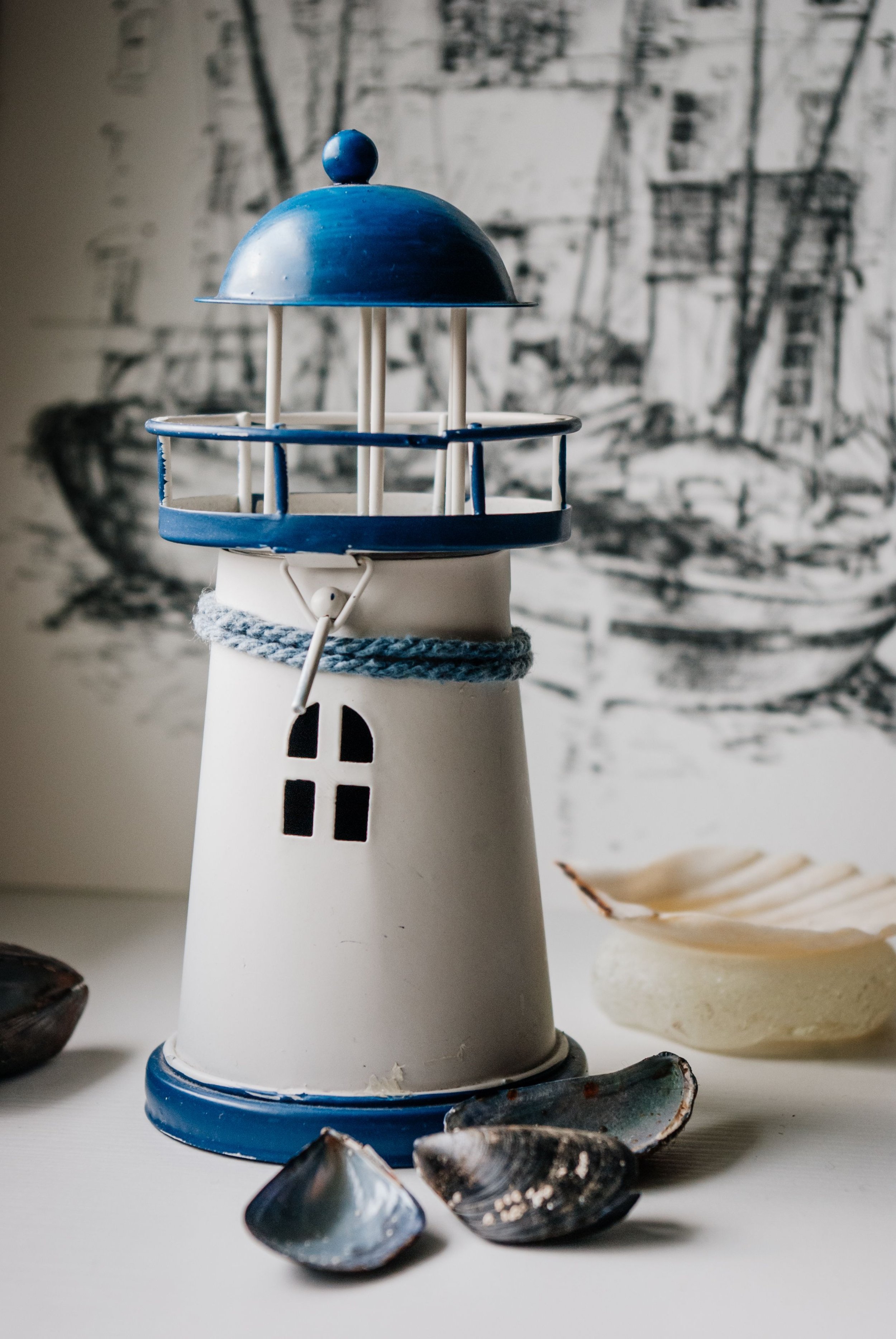 Vintage Metal Tabletop Lighthouse