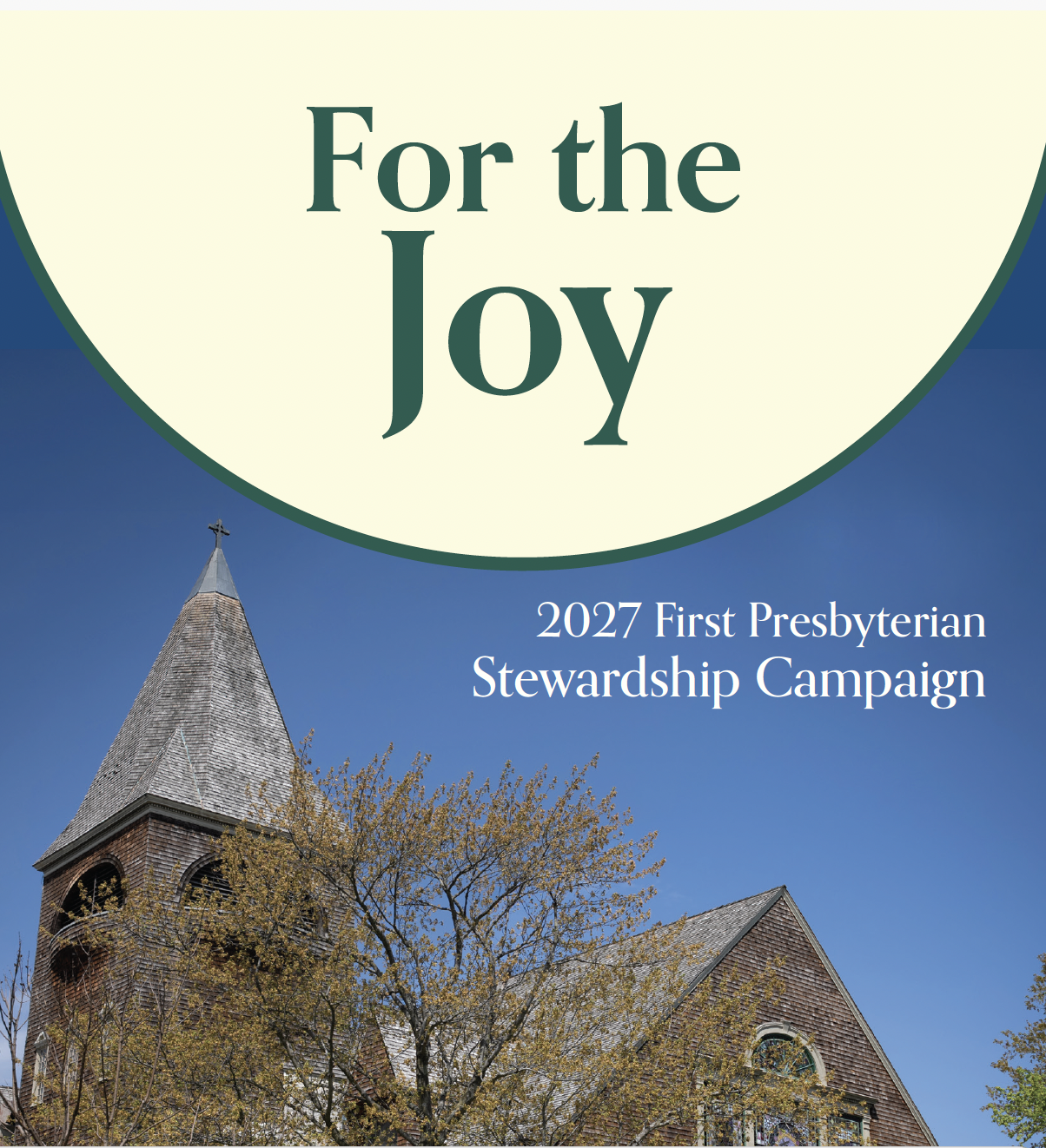 A picture of a church with the headline For the Joy above it.