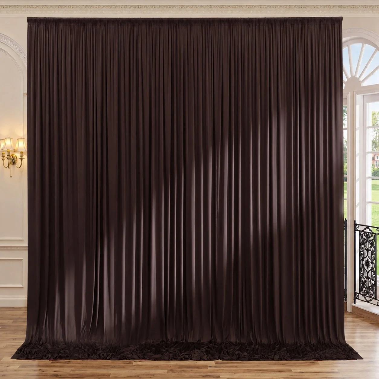 Brown draped backdrop available for Reflections Photo Booth events