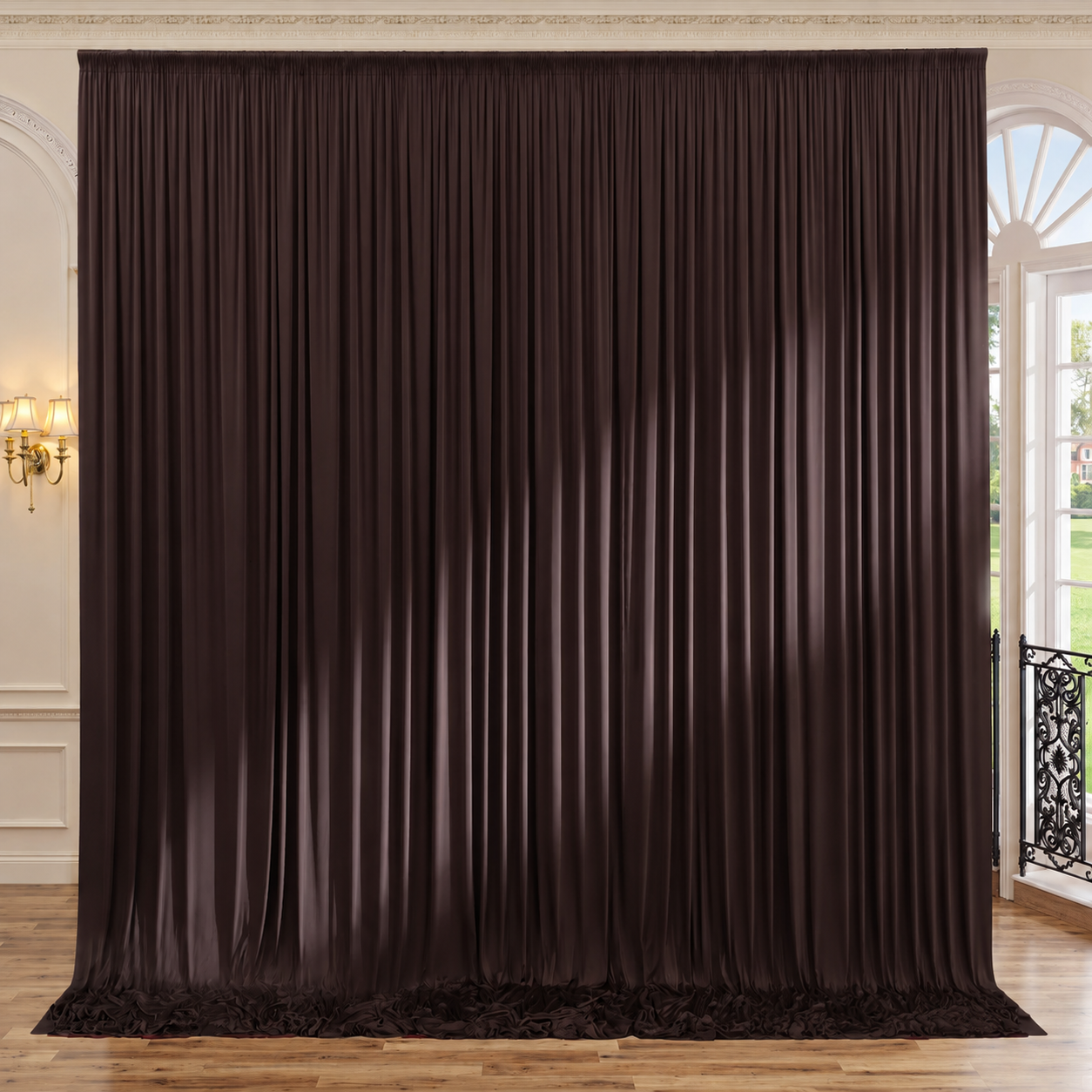 Brown draped backdrop available for Reflections Photo Booth events