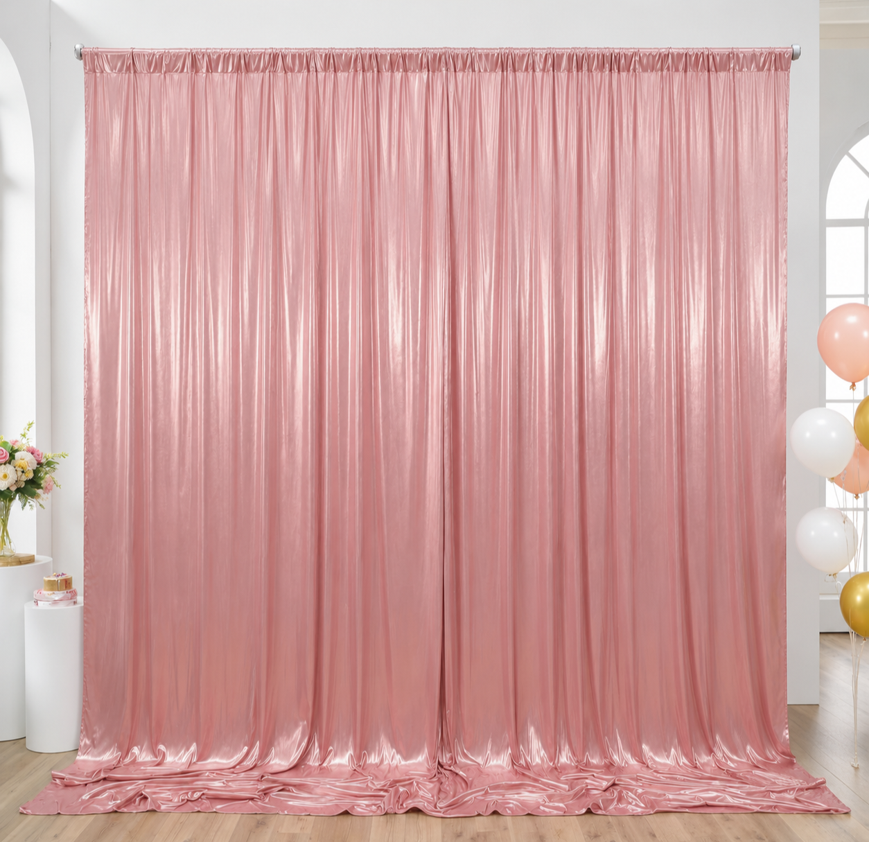 Pink draped backdrop available for Reflections Photo Booth events