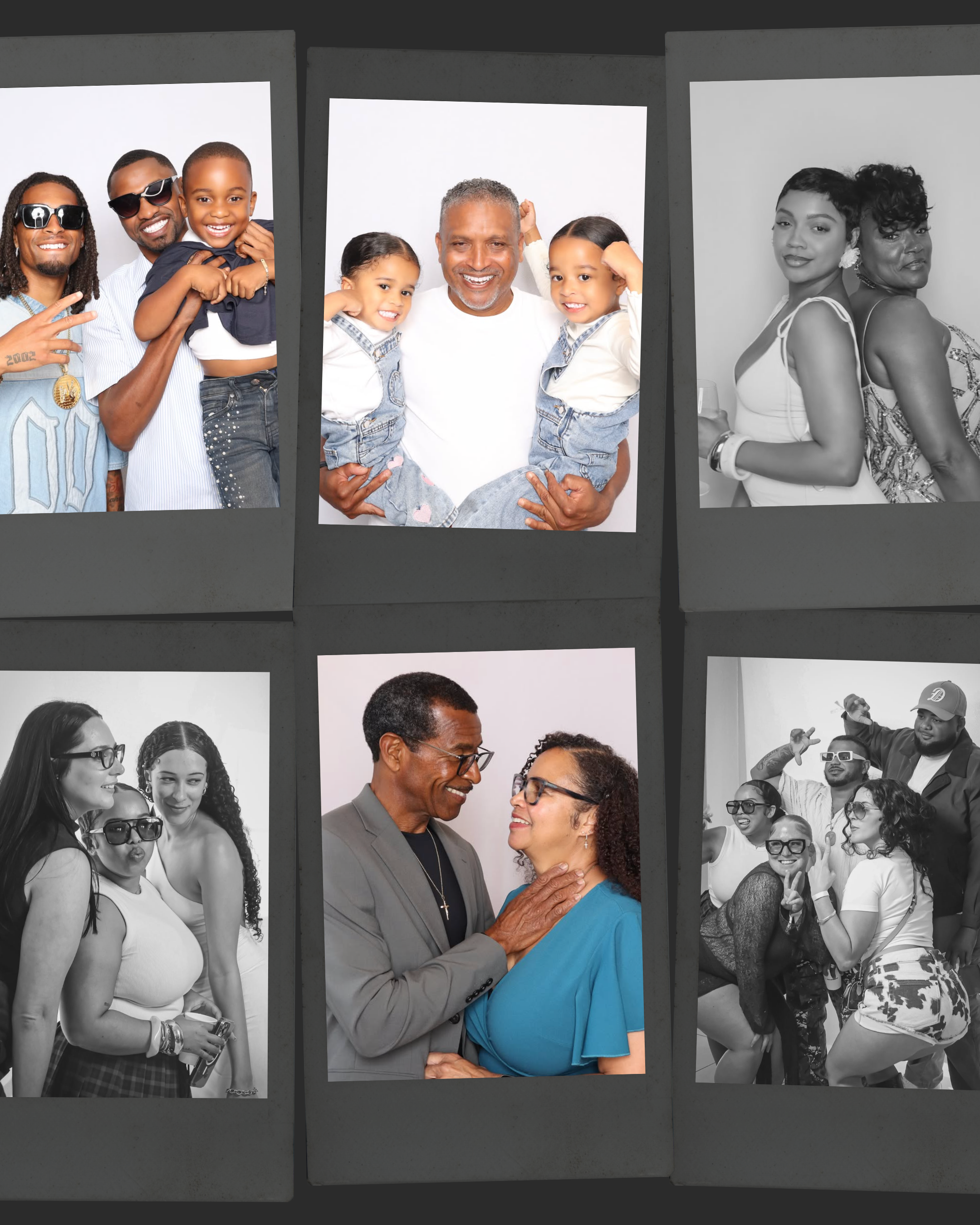 Digital photo booth gallery displaying a selection of guest portraits