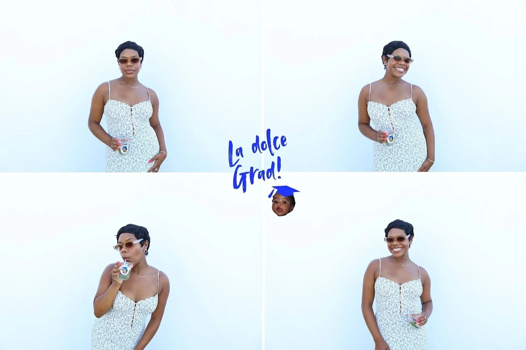 Four-photo booth layout featuring a guest posing against a bright backdrop at an outdoor event in Bermuda
