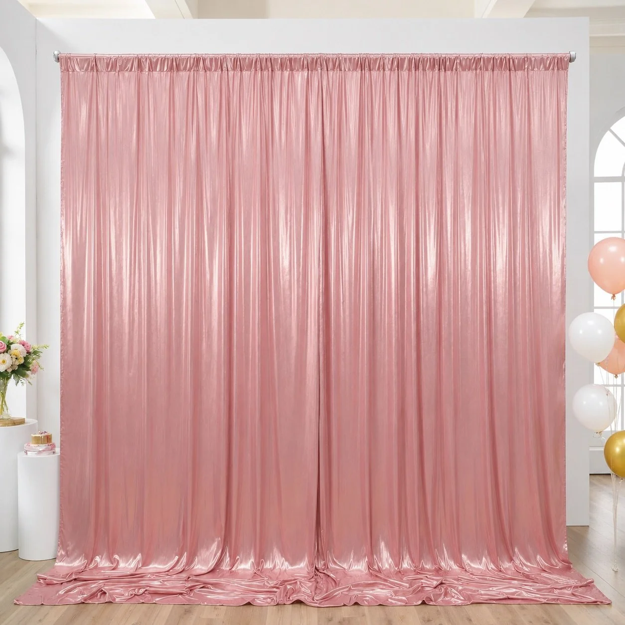 Pink draped backdrop available for Reflections Photo Booth events
