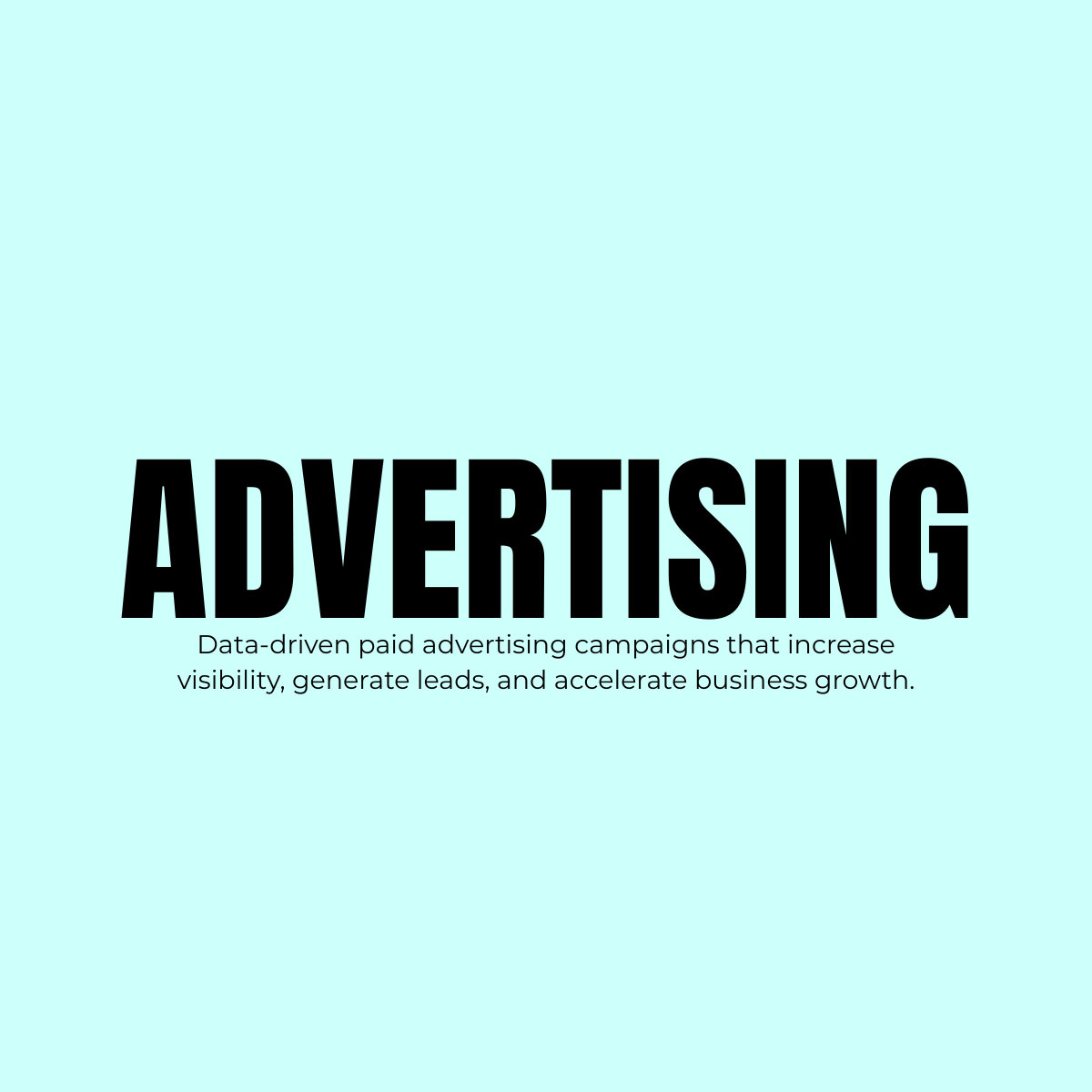 Illustration promoting advertising services, with a light blue background and bold black text that reads 'ADVERTISING'.