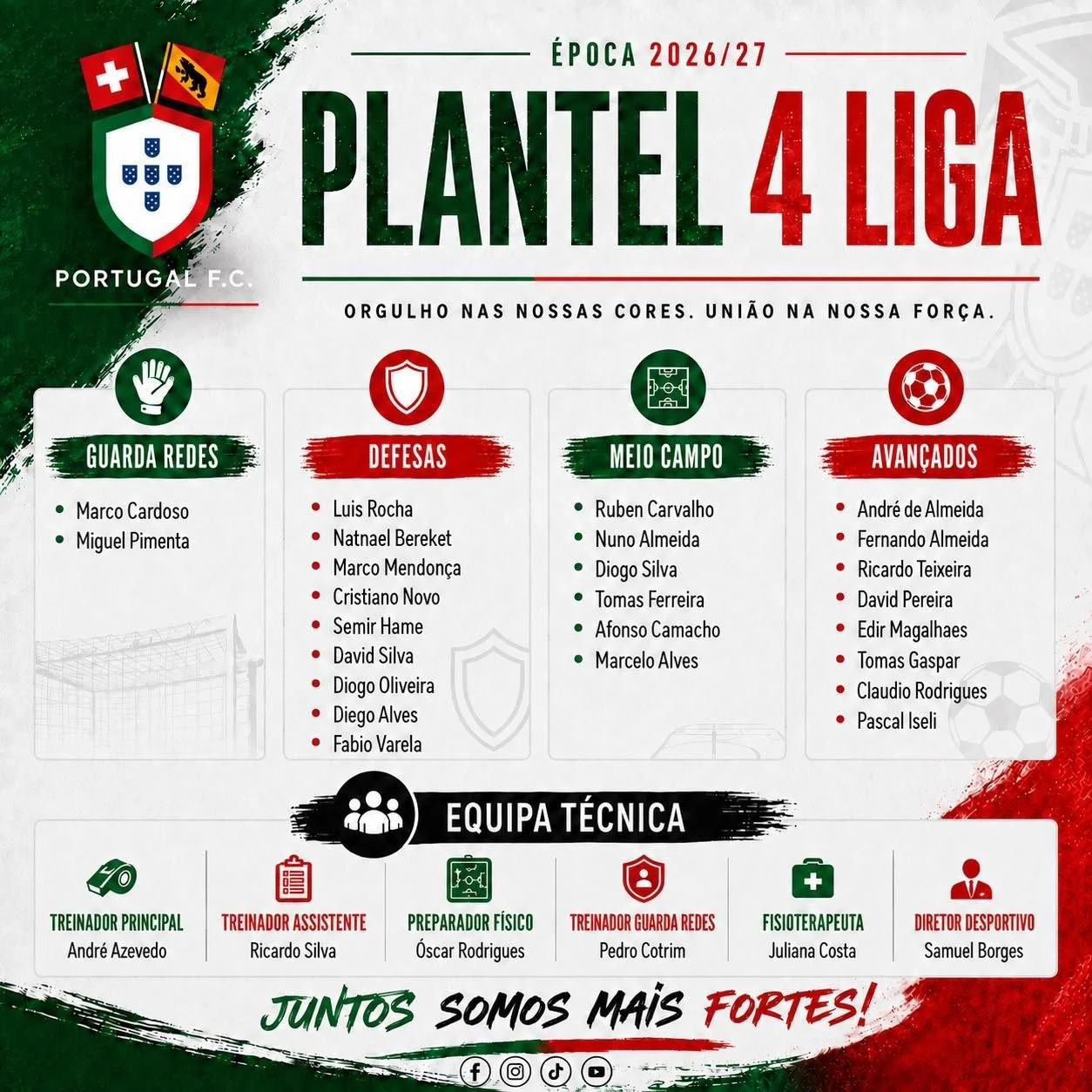 🇵🇹❤️💚 PLANT&Eacute;IS OFICIAIS | &Eacute;POCA 2026/27 💚❤️🇵🇹

Est&aacute; apresentada a nossa 4.&ordf; Liga e 5.&ordf; Liga para a nova &eacute;poca! ⚽🔥

Do guarda-redes ao avan&ccedil;ado, dentro e fora das quatro linhas, temos um objetivo em 