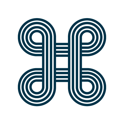 Geometric abstract design with interconnected blue lines forming a symmetrical pattern on a black background.