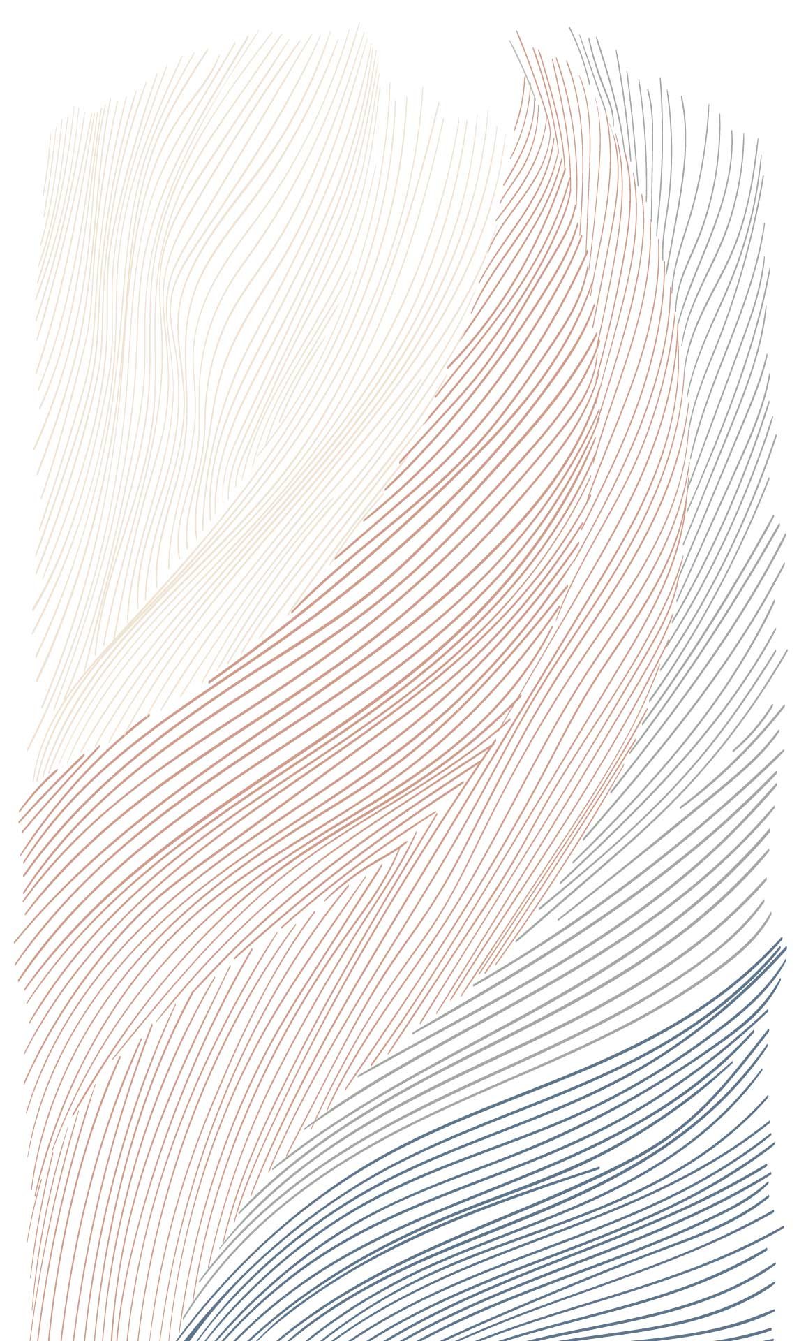An abstract digital artwork with flowing, curved lines in shades of beige, red, black, and navy blue.