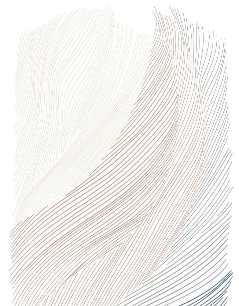 Abstract line art with flowing curved lines in light beige, brown, and black on a white background.