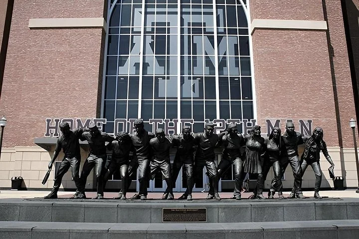 The War Hymn Monument in front of Kyle Field at Texas A&M University, College Station, Texas