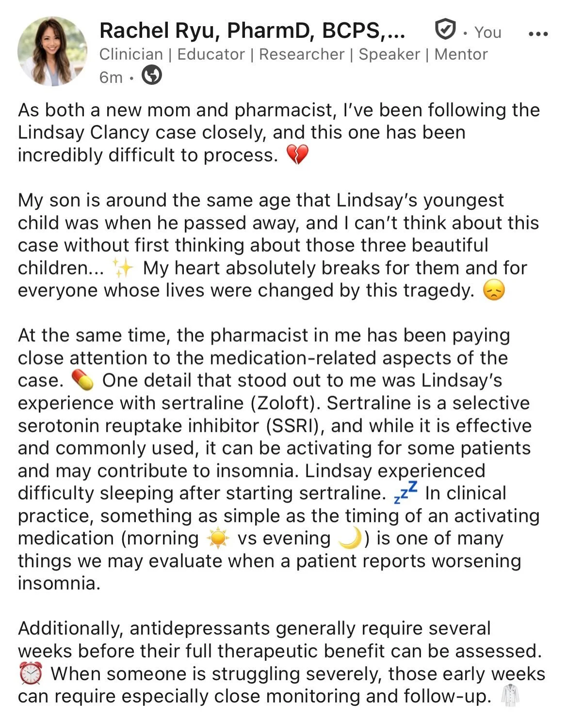 As both a new mom and pharmacist, I&rsquo;ve been following the Lindsay Clancy case closely, and this one has been incredibly difficult to process. 💔

My son is around the same age that Lindsay&rsquo;s youngest child was when he passed away, and I c