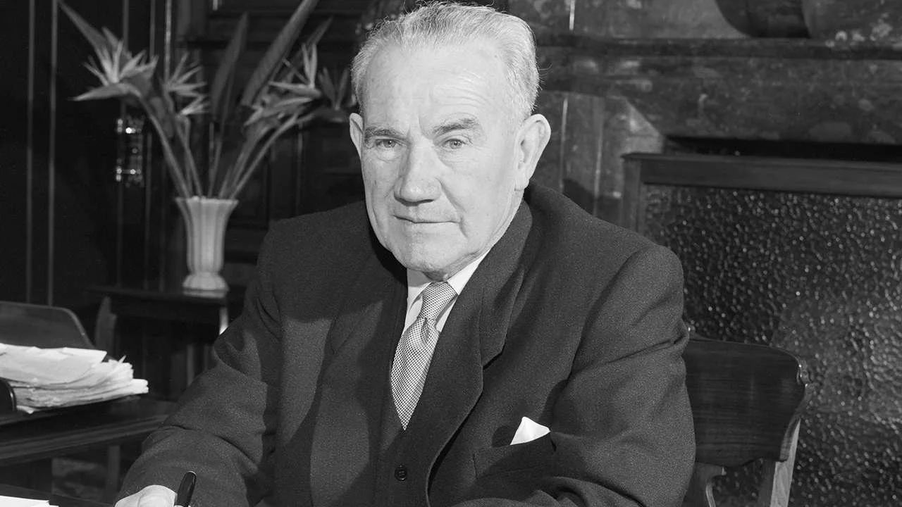 A black-and-white photo of former Labor Premier JJ Cahill
