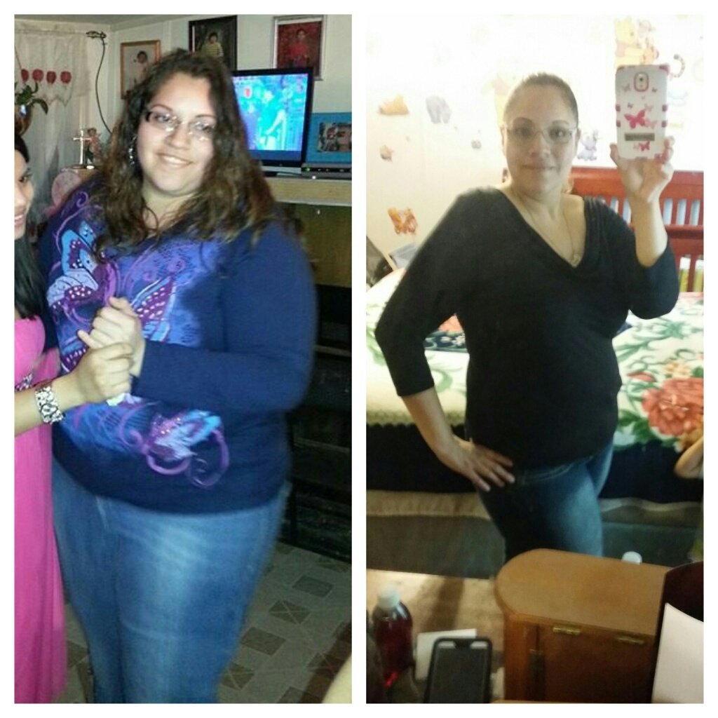 Side-by-side comparison of two women taking mirror selfies. The woman on the left has long, curly hair, glasses, and is wearing a blue and purple butterfly-patterned shirt with jeans, standing in a room with framed pictures and a television in the ba