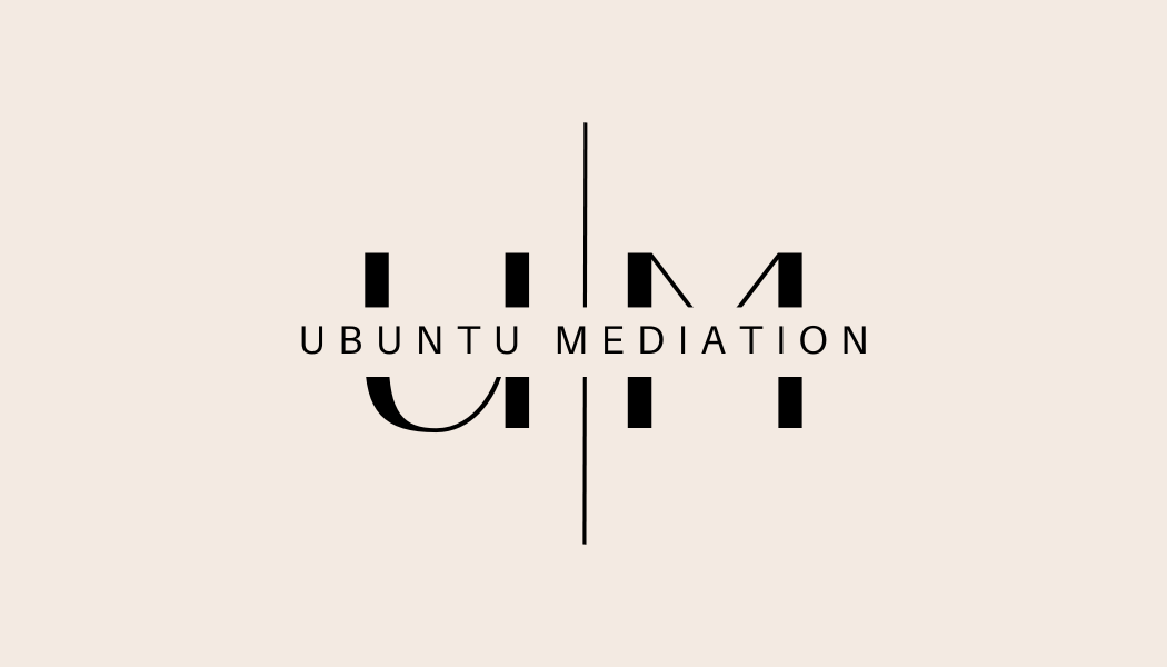 Logo mit den Worten 'Ubuntu Mediation' und abstrakten schwarzen Formen auf hellem Hintergrund.