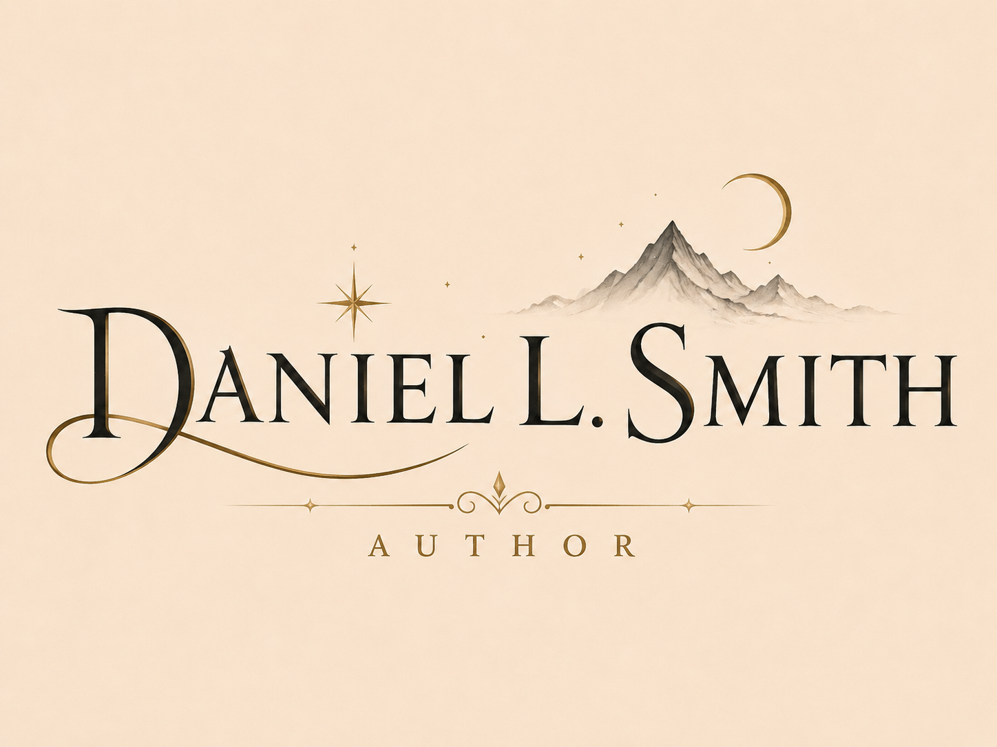 Book cover with mountains, a crescent moon, and stars in the background, displaying the title 'Daniel L. Smith, Author' in elegant font.