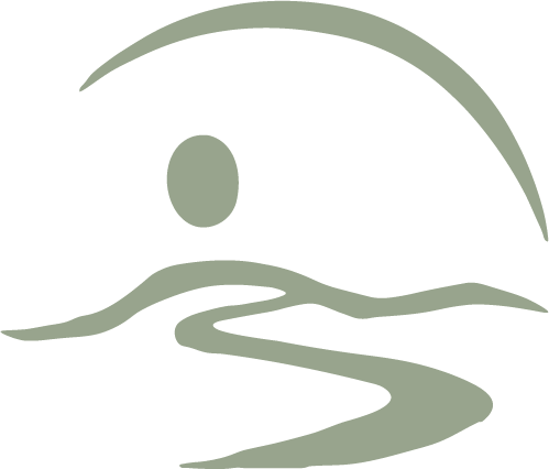 Minimalist depiction of a person swimming under the moon with a winding river.