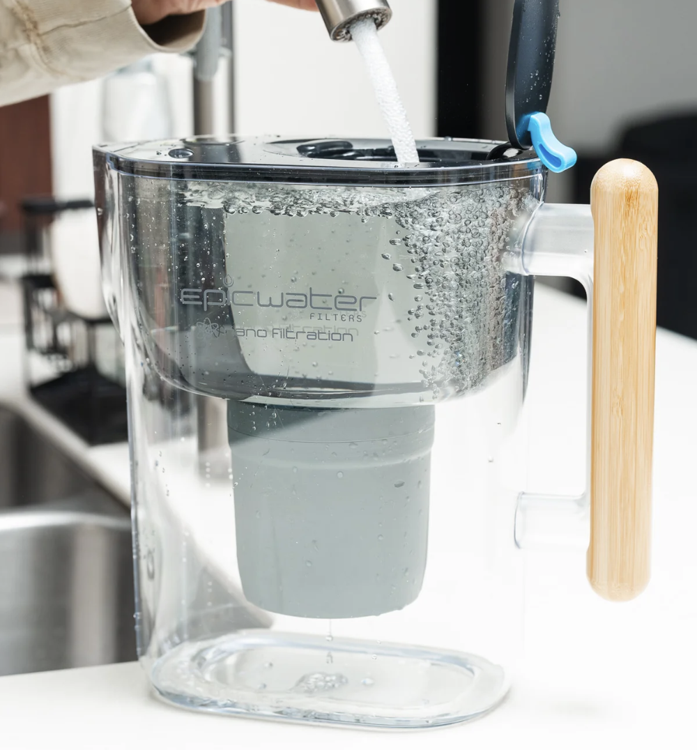 Epic Water Filters pitcher filtering water on a kitchen counter