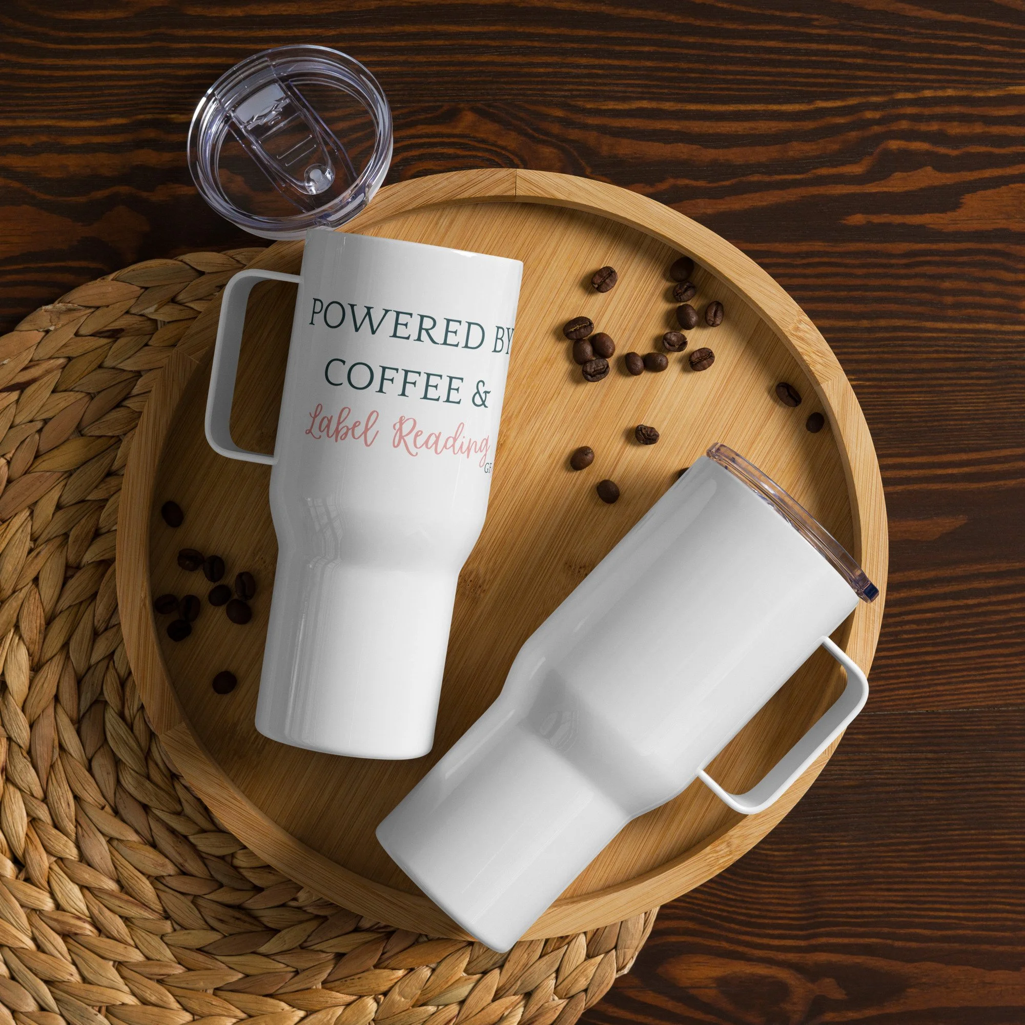 Powered by Coffee & Reading Labels Travel Mug