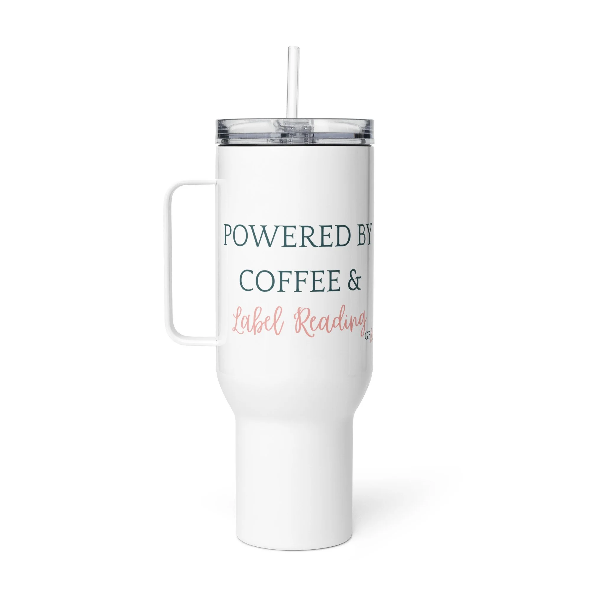 Powered by Coffee & Reading Labels Travel Mug