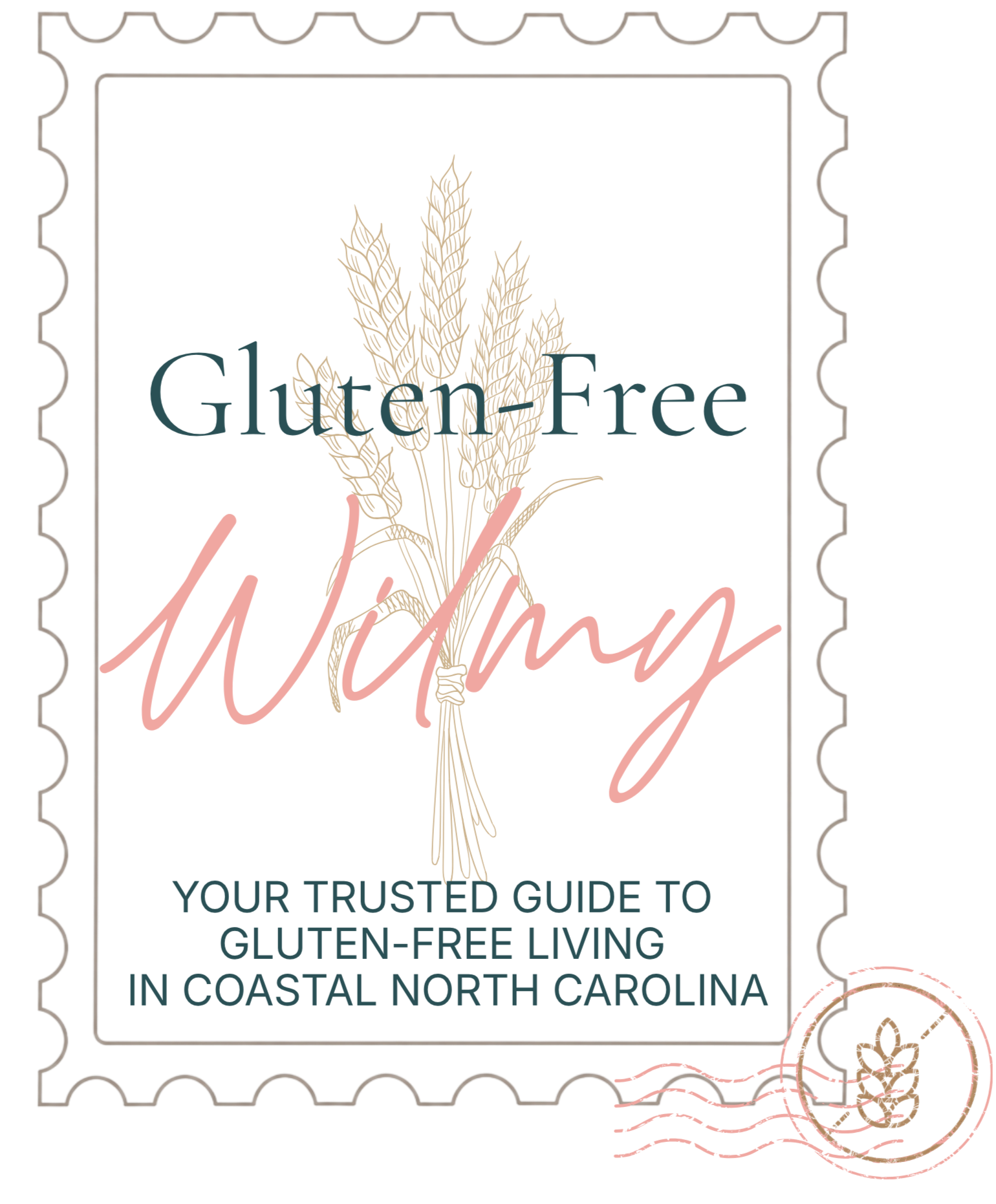 A decorative postage stamp featuring a wheat plant, with text mentioning North Carolina