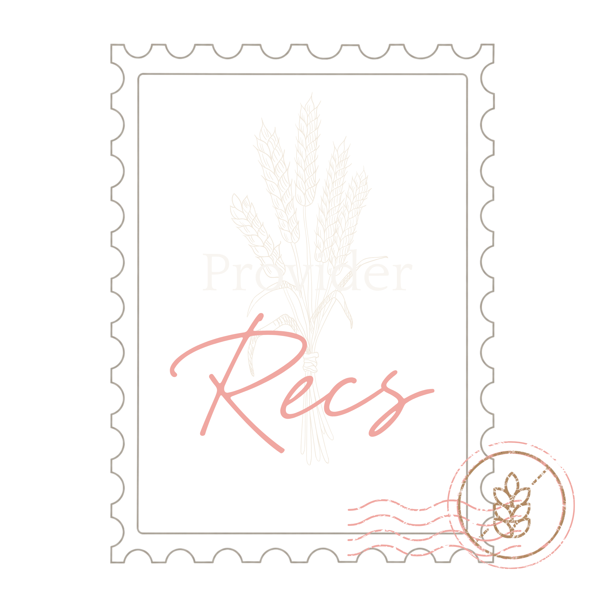 A decorative graphic design with a botanical theme, featuring a stylized plant in soft pastel colors with text and floral accents.